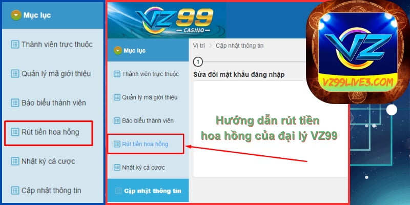 VZ99 - Hướng dẫn rút tiền hoa hồng đại lý